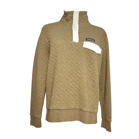 Patagonia Organic Cotton Quilt Snap T Green Cream Snap Collar Pullover Medium - Picture 1 of 9
